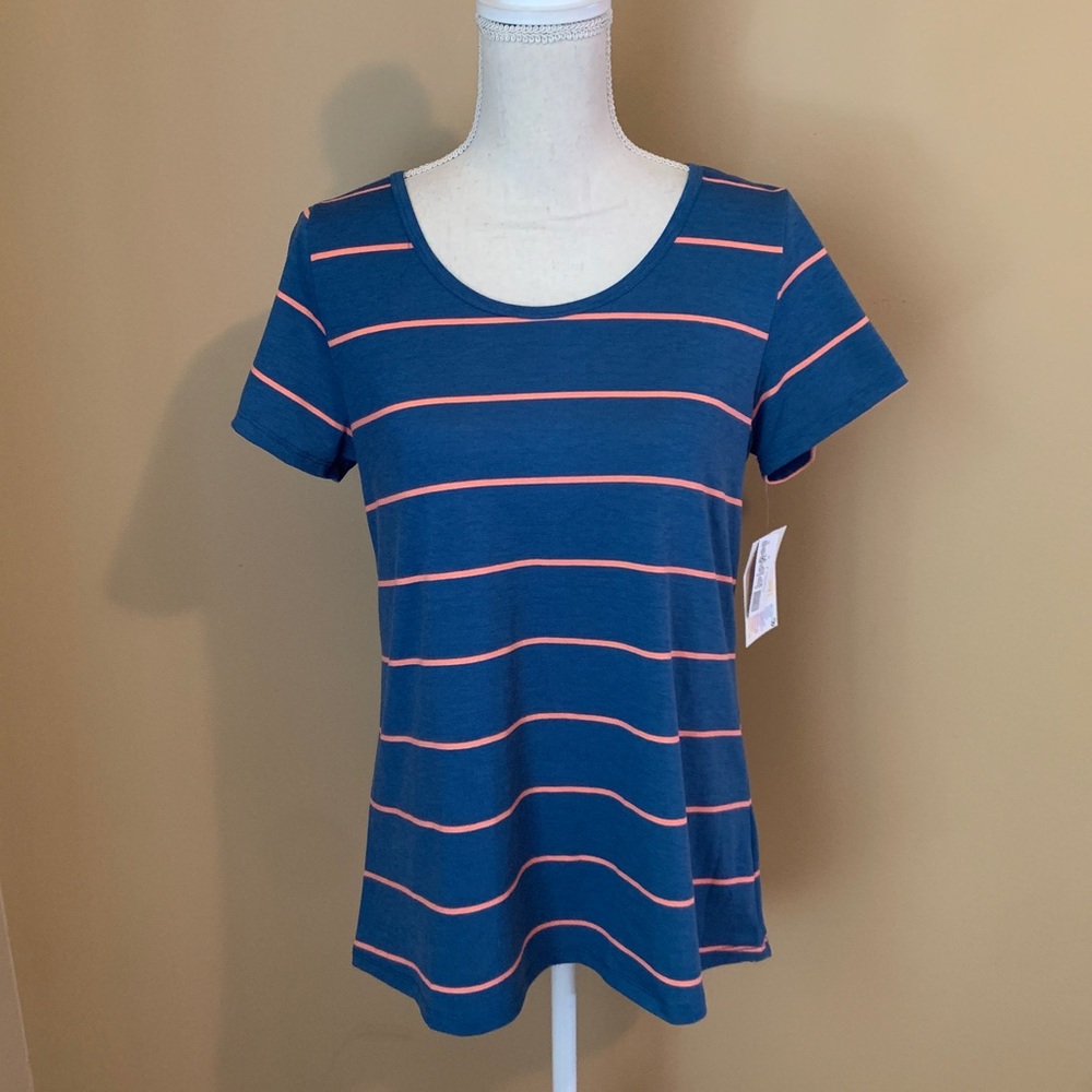 Lularoe Small Blue/ Coral Striped Classic T